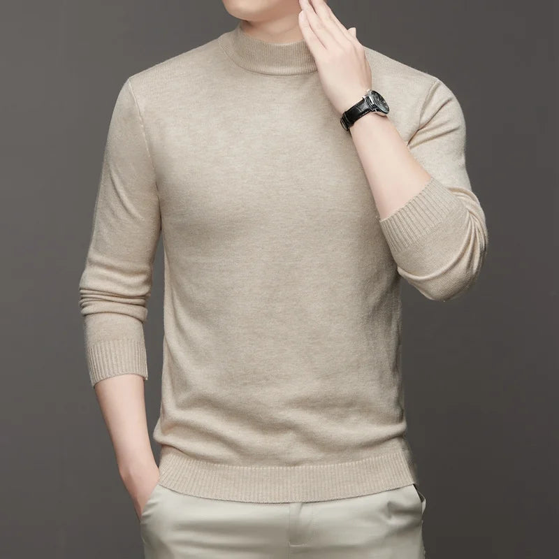New Sweatwear Men's Half Neck Basic Solid Color Sweaters Round Neck Elastic Pullovers Warm Autumn Knitted Oversized Sweater Men