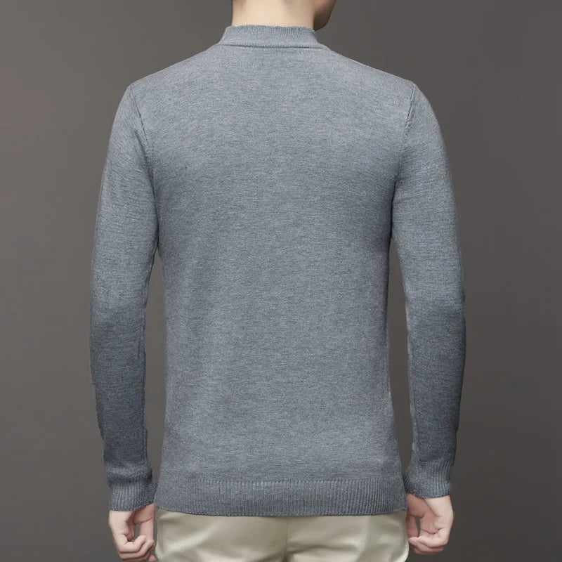 New Sweatwear Men's Half Neck Basic Solid Color Sweaters Round Neck Elastic Pullovers Warm Autumn Knitted Oversized Sweater Men