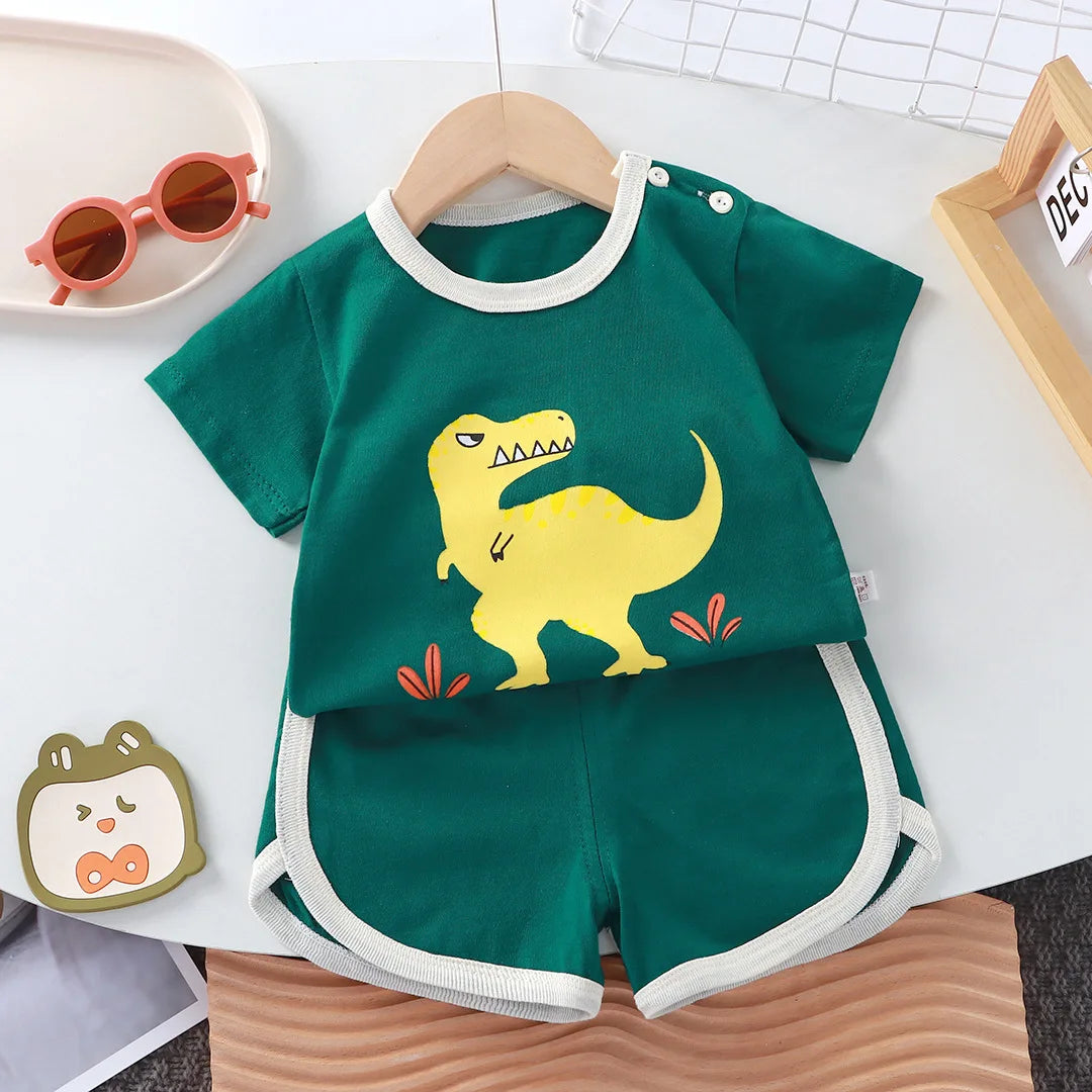 Summer Cotton cartoon Casual Childrens Set Baby Clothes Girl Girl Boy T-Shirt+Shorts 2 Pieces of 0-4-Year-Old Childrens Clothing