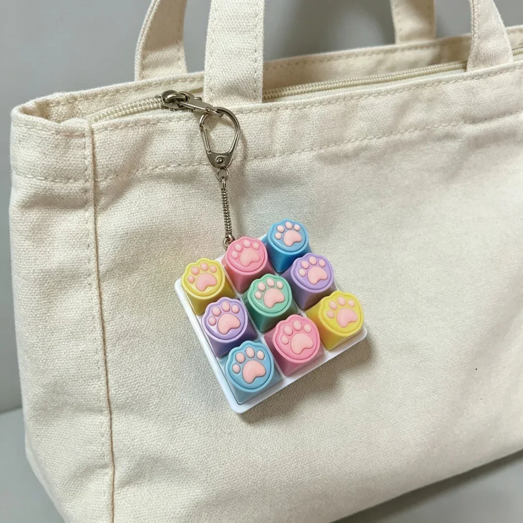 Clicky Keycap Clicker Keychain 9‑Buttons Cat Paw Keyboard Fidget Toys for Adults For Office Work School Stress Relief Anxiety