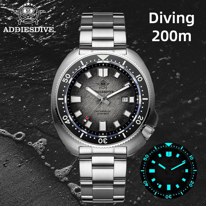 ADDIESDIVE New AD2511 Men's Quartz Watches 41mm Turtle Design Sapphire Glass AR Coated BGW9 Luminous Waterproof 200M Diver Watch