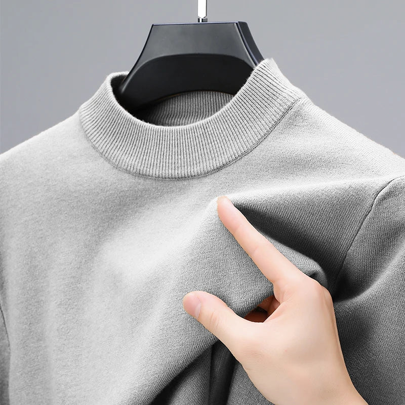 New Sweatwear Men's Half Neck Basic Solid Color Sweaters Round Neck Elastic Pullovers Warm Autumn Knitted Oversized Sweater Men
