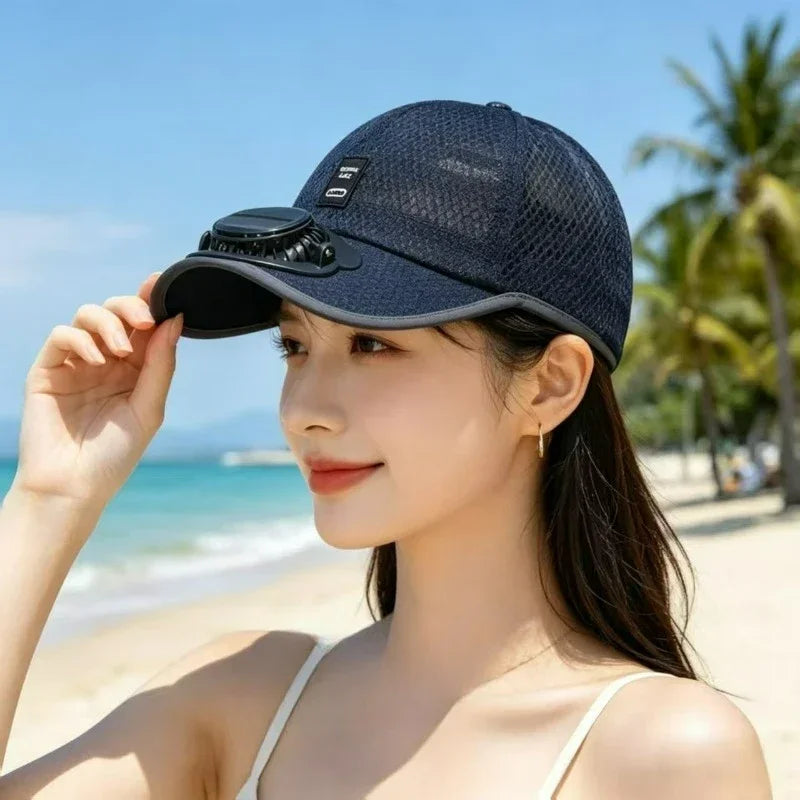 USB Rechargeable Solar Cooling Hat Outdoor Baseball Cap with Built in Fan Breathable Mesh Adjustable Wind Speed Camping Fishing