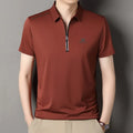 New Men's Business Casual Zipper Short Sleeve Solid Color Polo Shirt Fashionable Warm Comfortable Four Seasons Versatile Top
