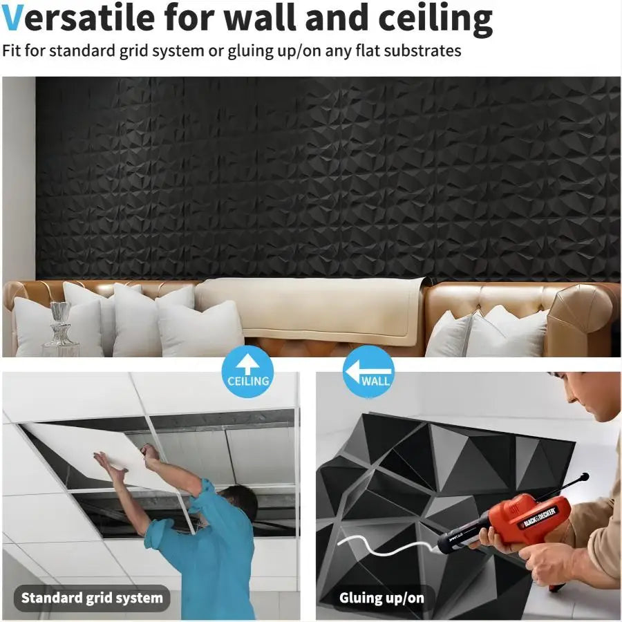 (pack of 12)Decorative 3D wall panel with diamond design, 30.48 cm x 30.48 cm