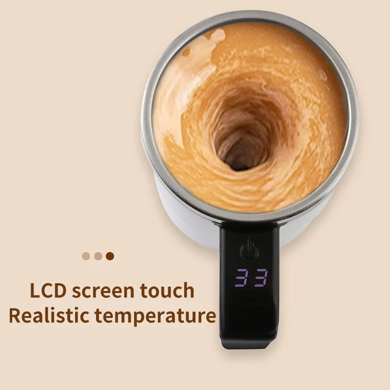 HOMEFISH 380ML Mini Electric Coffee Mug with Self-Mixing USB Rechargeable IP67 Waterproof Food-Safe Automatic Magnetic Tea Cup