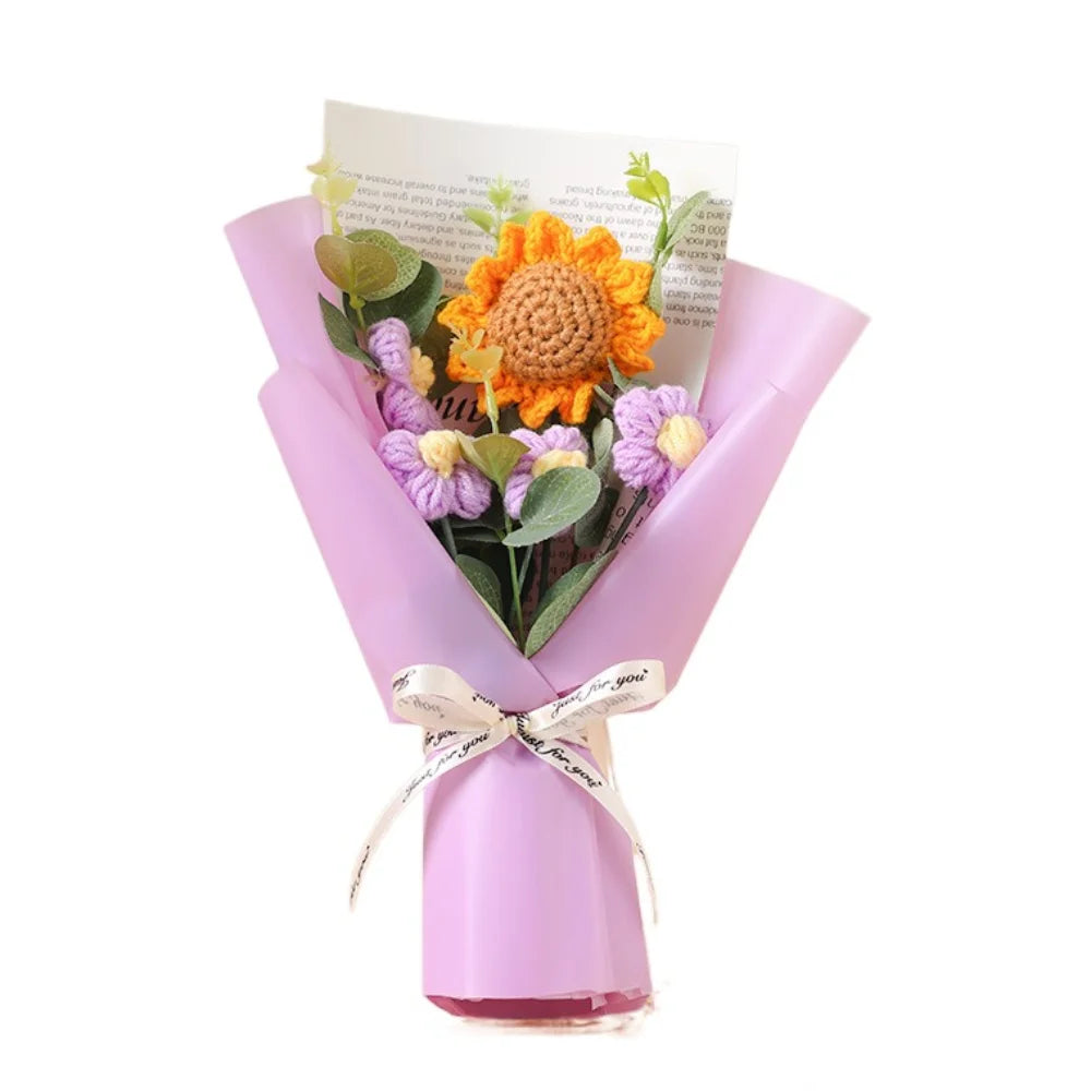 Artificial Flower Crochet Bouquet Handmade Anniversary Sunflower Daisy Bouquet Mothers Day Birthday Gift Eternal Flower