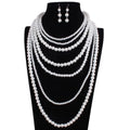 Fashiona Elegant Multi-layer Imitation Pearl Handmade Beaded Statement Necklace Women Wedding Party Accessories Sweater Chain