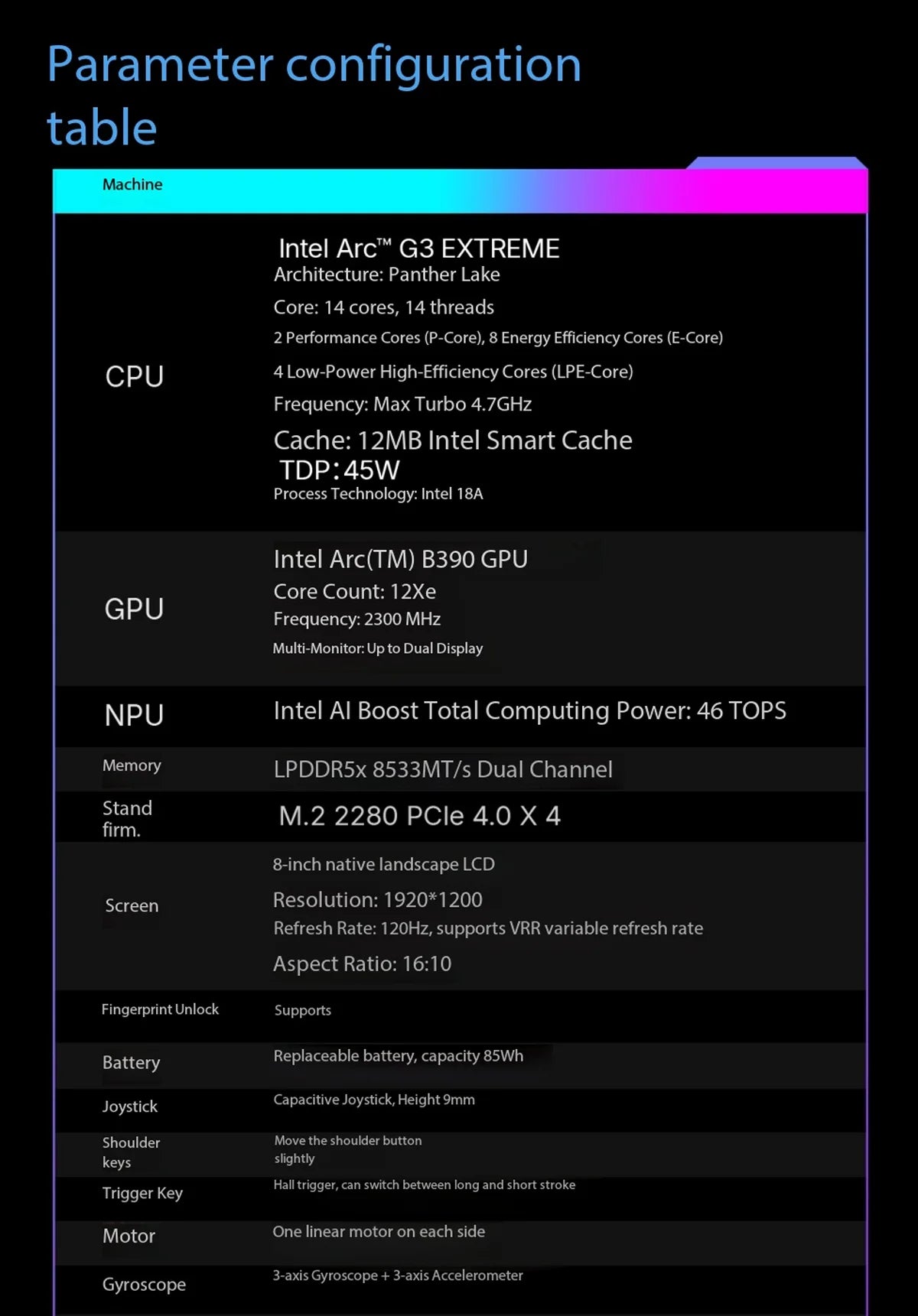 OneXPlayer APEX AIR Windows Handheld Game Console Intel Arc G3E 8" 120Hz VRR Screen 85Wh Swap Battery Dual SSD Cooling Gaming PC