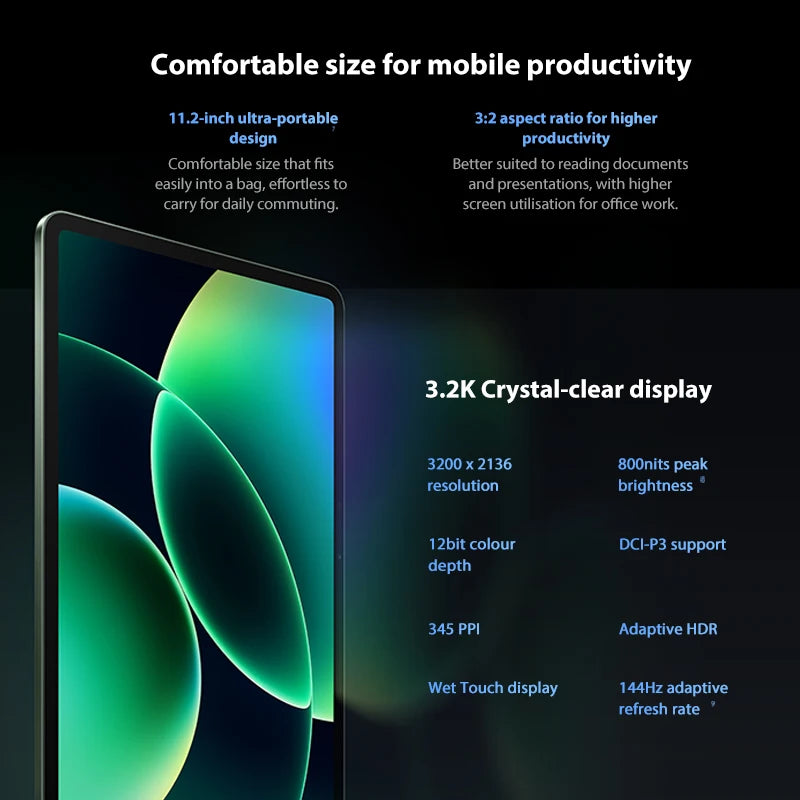 Xiaomi Pad 8 11.2-inch Global Version,Xiaomi HyperOS 3,Snapdragon®8s 4th Generation Chip,9200mAh Battery, 3.2K clear display