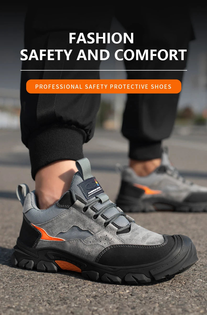 Men Safety Work Shoes Plastic Toe Safety Boots Fashion Lightweight Comfort Working Sneakers Anti-puncture Indestructible Shoes