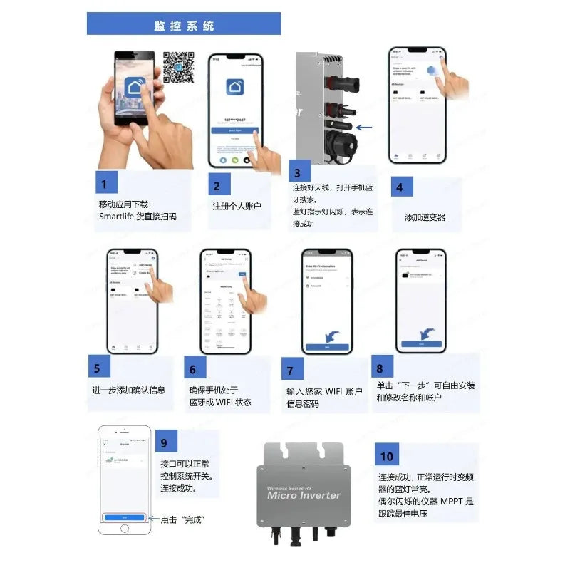 WVC solar 800W grid-connected intelligent micro inverter power generation photovoltaic distribution and grid cable