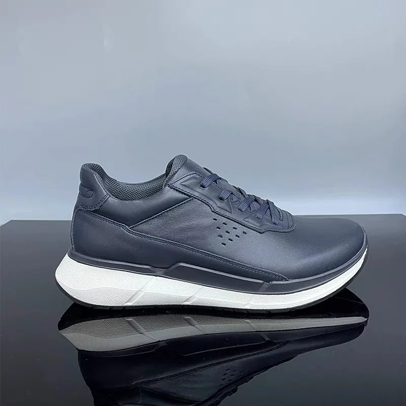 High Quality Men's Genuine Leather Casual Shoes Thick Soled Wear-resistant Hiking Couple Shoes Trendy Black Sports Shoes for Men
