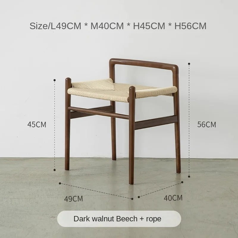 MOMO Scandinavian Simple Wood Vanity Stool Rattan Wicker Antique Square Stool Designer Creative Home Entrance Gateway Shoe Bench