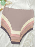 6-Piece Set of Women's Solid Color Underwear with Wavy Lace, Smooth, Seamless, Comfortable, Breathable and Quick Drying