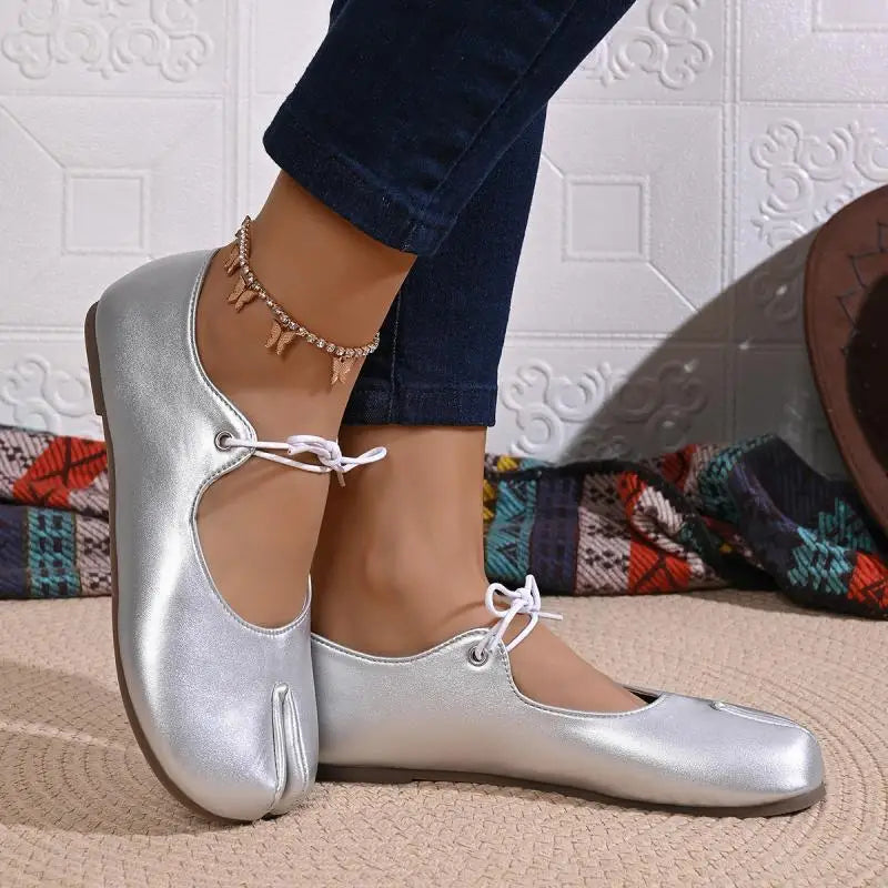 Comfort Flats Heel Silver Designer Tabi Shoes Women Summer 2026 Lightweight Lace Up Bowknot Ballet Flat Shoe Woman's Loafers