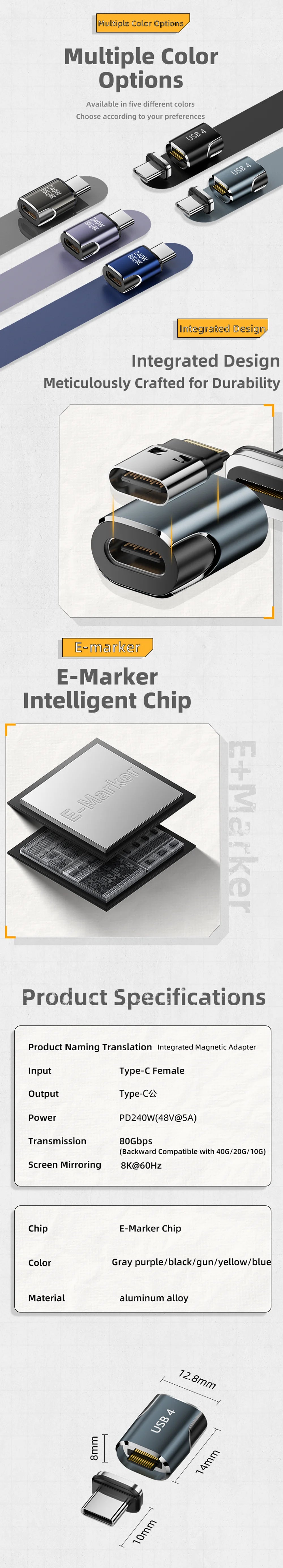PD 240W Type C to Type C Magnetic Adapter USB 4 Full-Featured 80Gbps 8K@60Hz Fast Charging USB-C Magnet Converter For iPhone 15