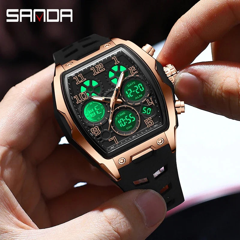 SANDA Fashion Men's Sports Electronic Watch Multi functional Date Countdown Waterproof LED Night Light Men's Electronic Watch