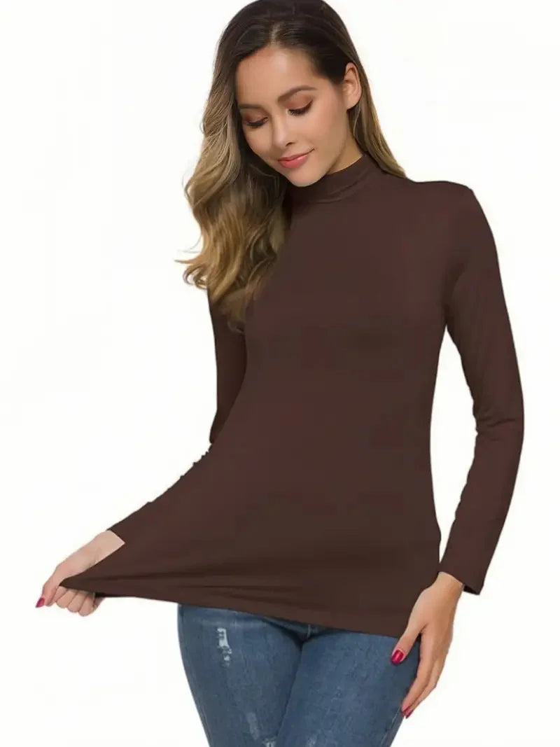 Womens Turtleneck T-Shirt Set  Soft Knit Casual Long Sleeve Tops for Spring & Fall  Stylish Basic Closet Essentials