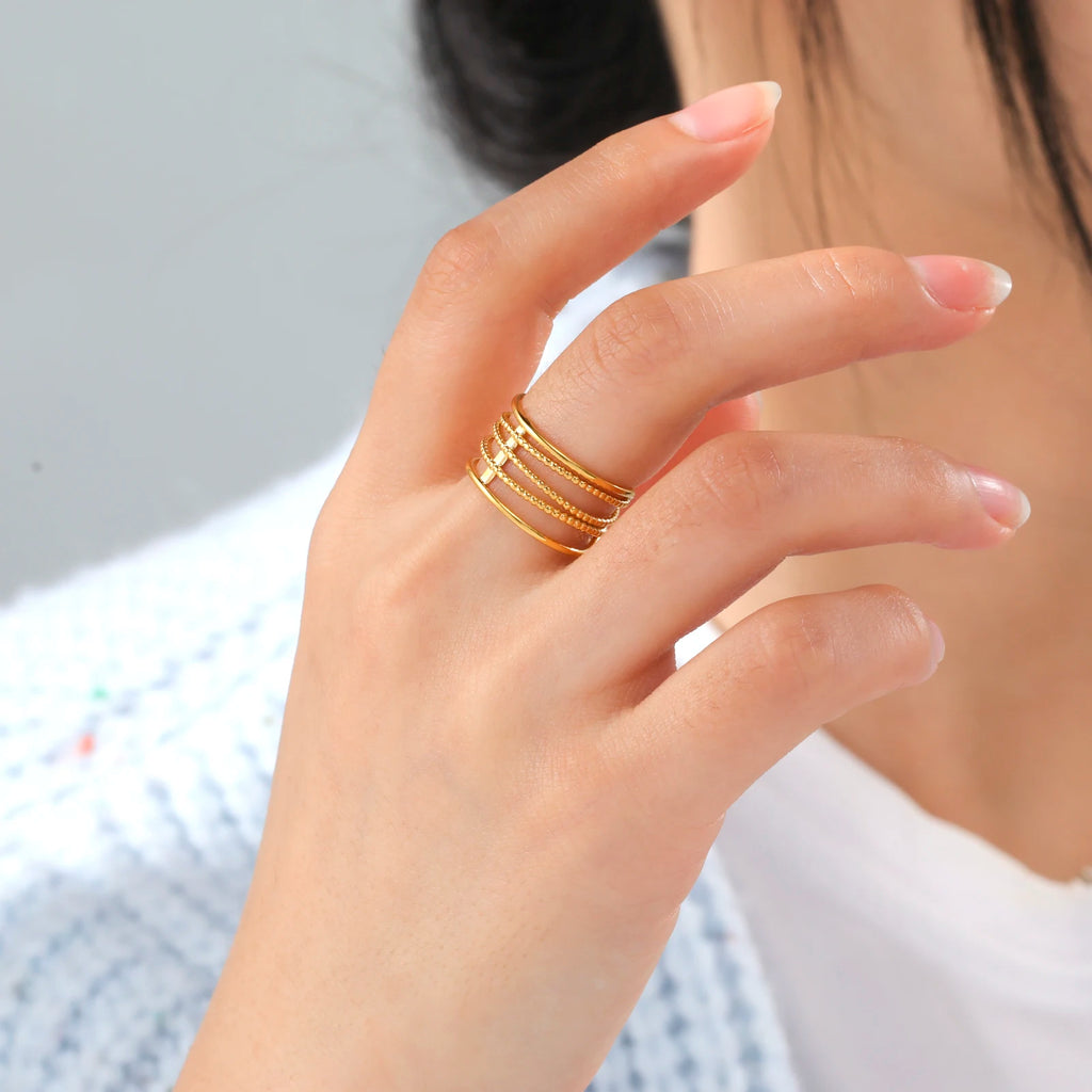 Amaxer For Women Lover's Rings Star Lace Beads Strip Stainless Steel Gold Color Silver Color Engagement Jewelry Party Gift