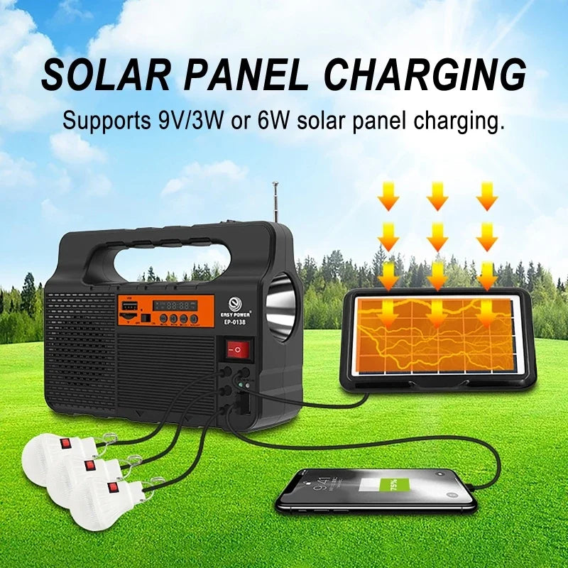 Outdoor Portable Solar Lighting System Power Generator 6W Solar Panel 3 LED Bulbs Emergency Solar Power Bank for Home Camping