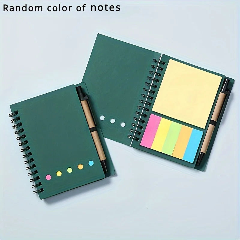 Spiral pocket notebook with pen holder, sticky notes, and colored index tags - Durable brown paper cover notebook  Easy to carry