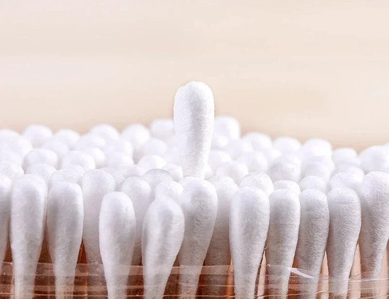 Square Bamboo Cover Double Head Cotton Swab Storage Box Cotton Buds Container Transparent Cotton Swab Toothpick Organize Box