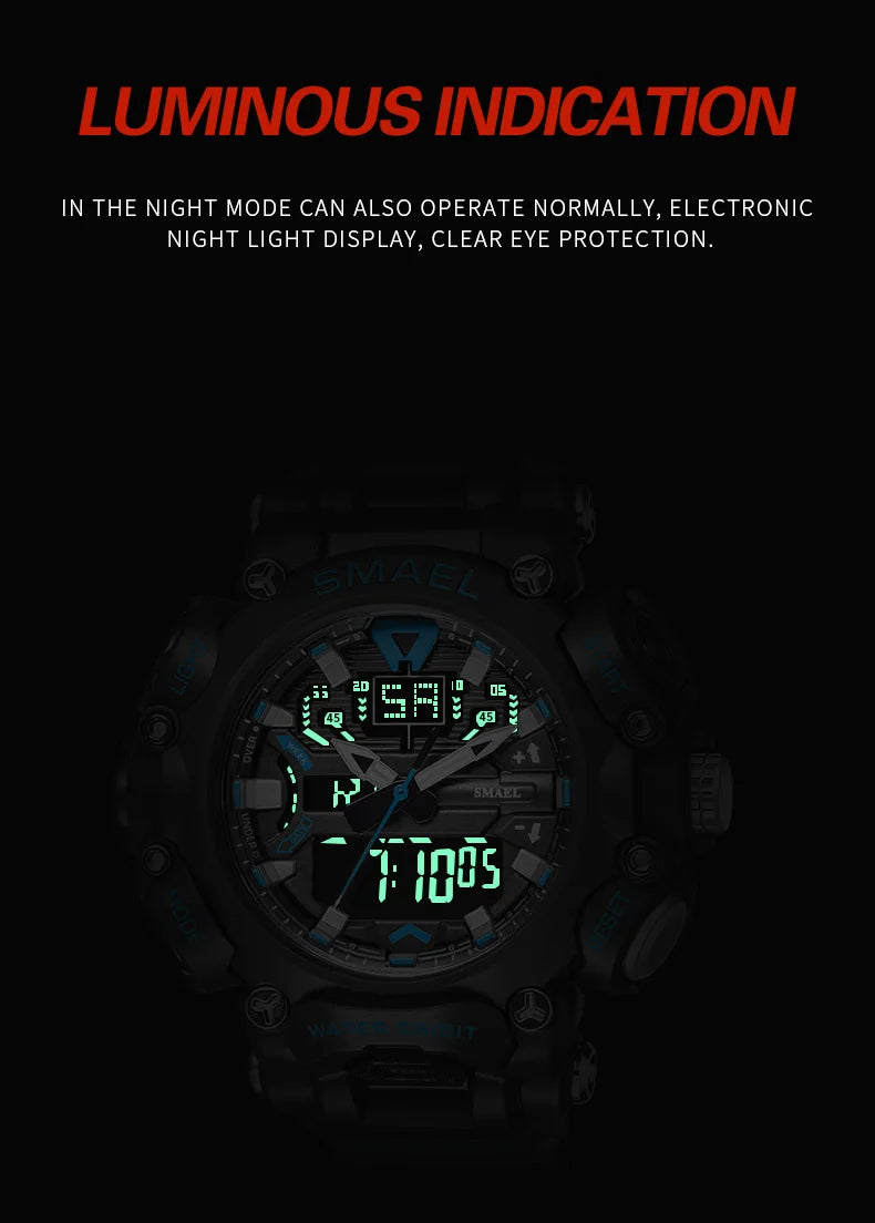 Military Watch Sport Waterproof 50M Stopwatch Analog Digital Wristwatches Week Display Alarm Clock 8053 Digital Watches Mens