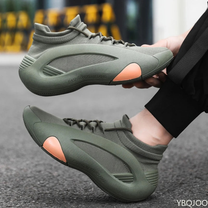 Spring and Autumn New Elastic Socks Men's Shoes Mid Top Breathable Thick Bottom Casual Large Size Men's Designer Shoes