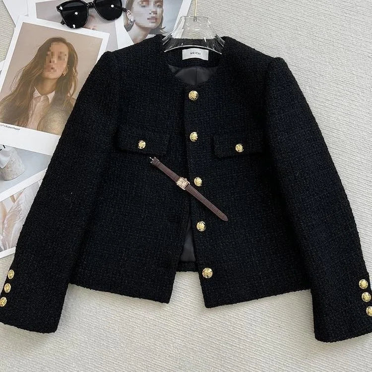 French Wool Tweed Coat Fashion High-end Gold Button Short Slim Temperament Spring and Autumn Korean Coats Women Jacket New