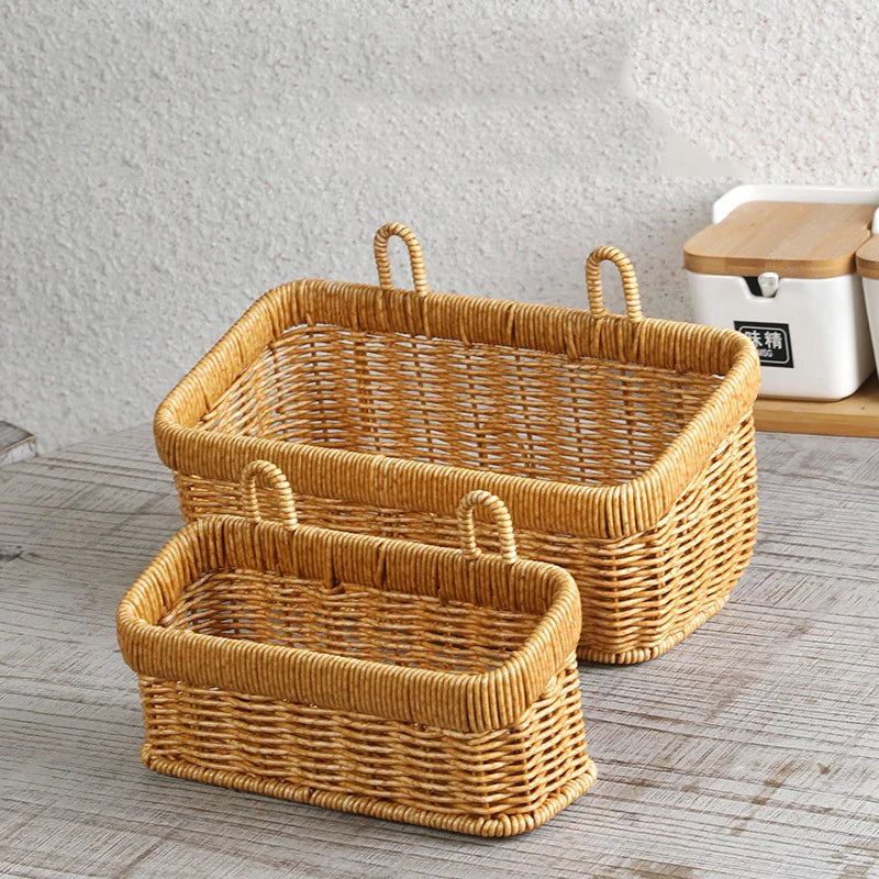 Wall mounted Ginger and Garlic Storage Basket Plastic Woven Plant Hanging Basket Kitchen Storage Basket Rattan Basket