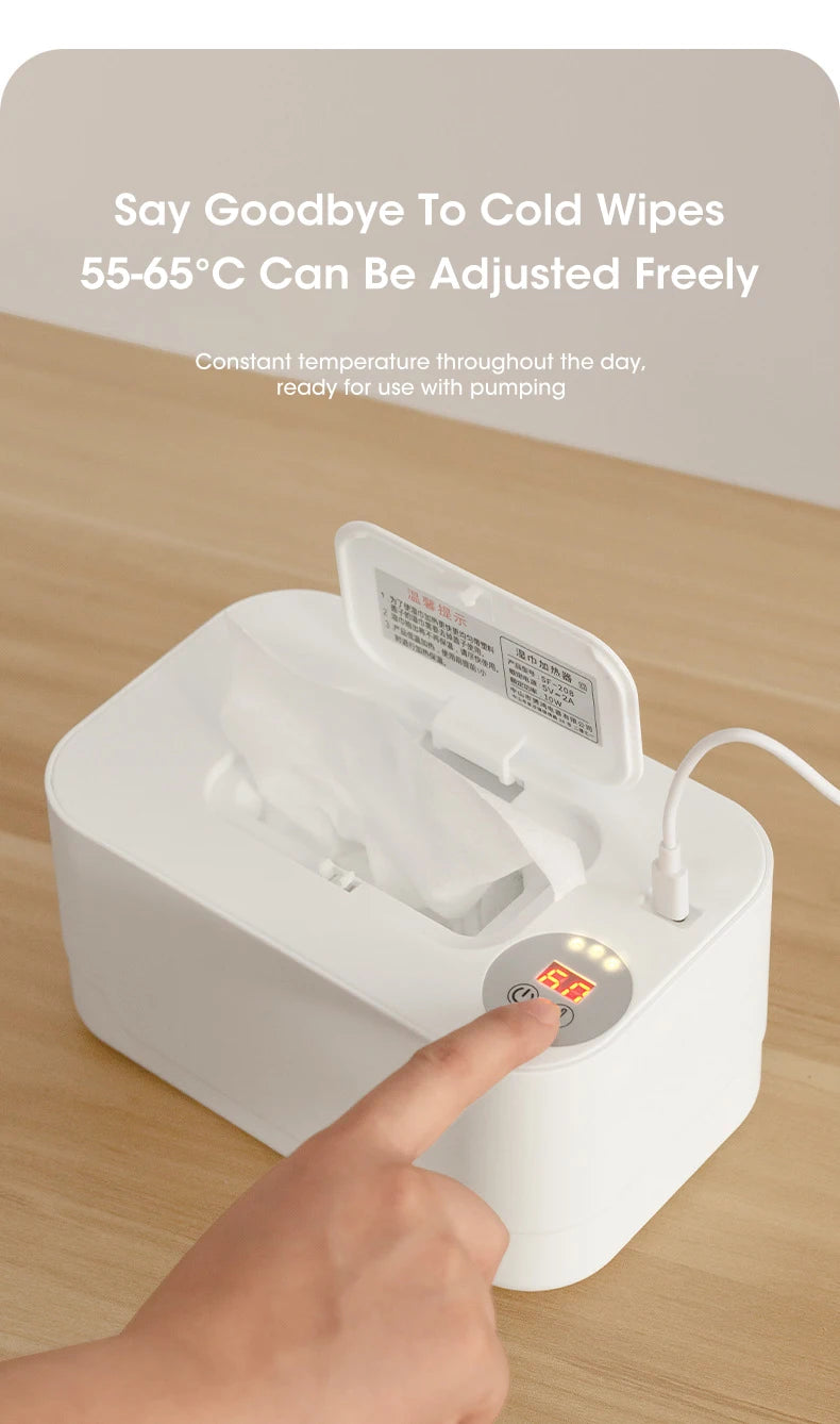 Baby Wet Wipes Heater LED Display Wet Wipes Dispenser Portable USB Charging Wipe Heater Car Home Wet Wipes Napkins Heating Box