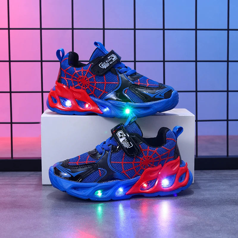 1-9-Year-Old Boys and Girls Breathable Mesh Sneakers in Spring and Autumn, MGO Youngsters LED Luminous Sneakers-Motion-Sensing F