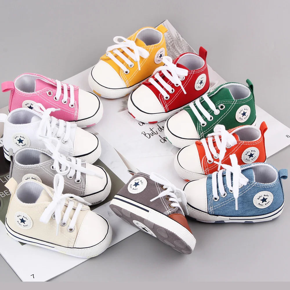 Spring New Baby Shoes Boy and Girl Classic Canvas Casual Sneakers Soft Sole Non-Slip Walking Newborn Toddler Shoes First Walkers