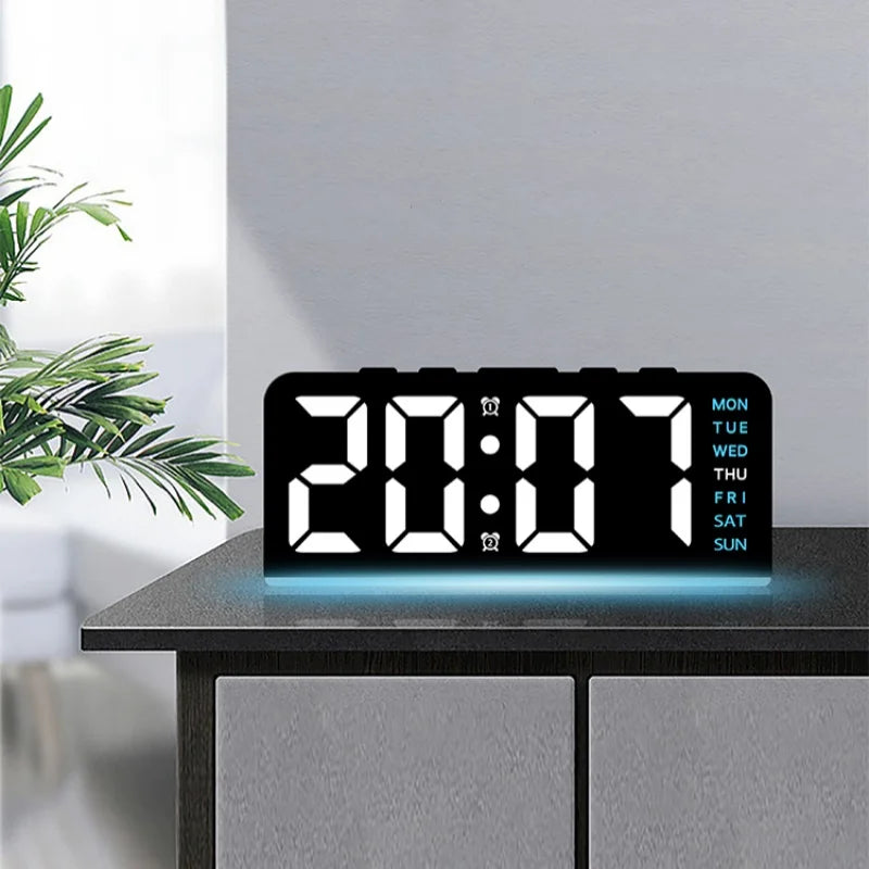 USB Powered Digital Alarm Clock Mood Light TEMP Date Week 2 Alarm Snooze Table Clock 4-level Brightness 12/24H Digital LED Clock