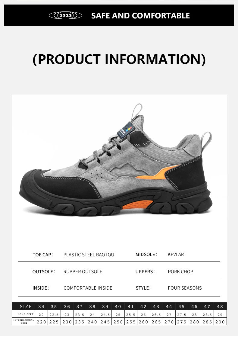 Men Safety Work Shoes Plastic Toe Safety Boots Fashion Lightweight Comfort Working Sneakers Anti-puncture Indestructible Shoes