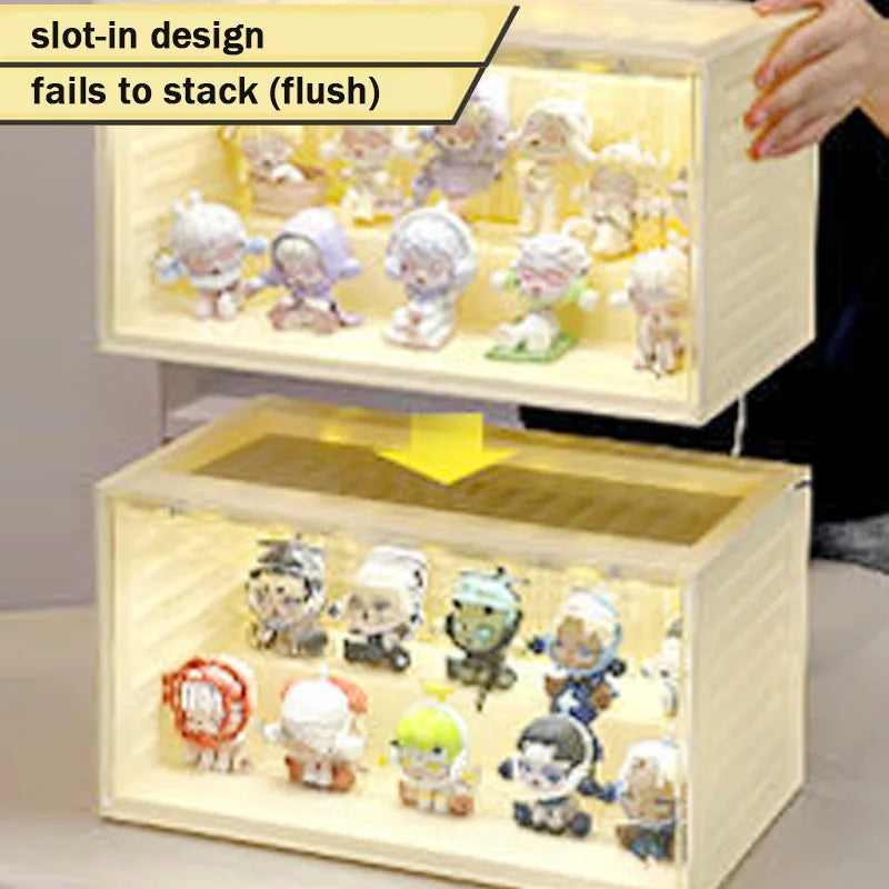 Smart Light Sensor Transparent Toy Cabinet - Drawer Organizer for Collectibles, Dustproof Display with Auto-On Light