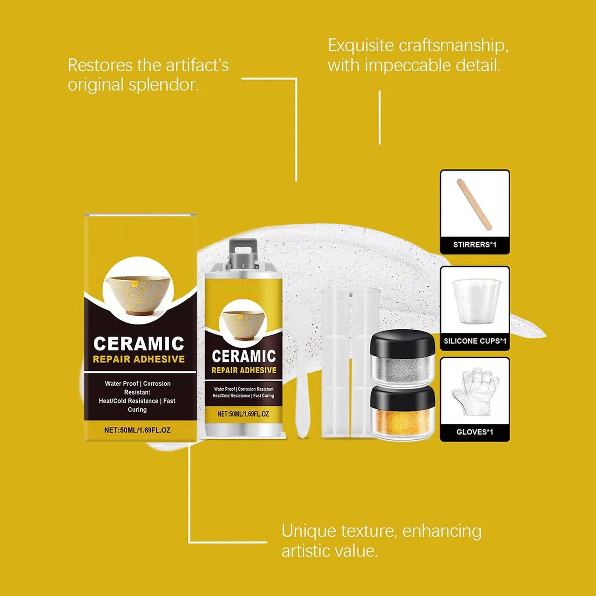 Porcelain Repair Kit Ceramic Glue Repair Adhesive Kit Waterproof Adhesive for Saucers Vases Sculptures Bowl Toilet Plate