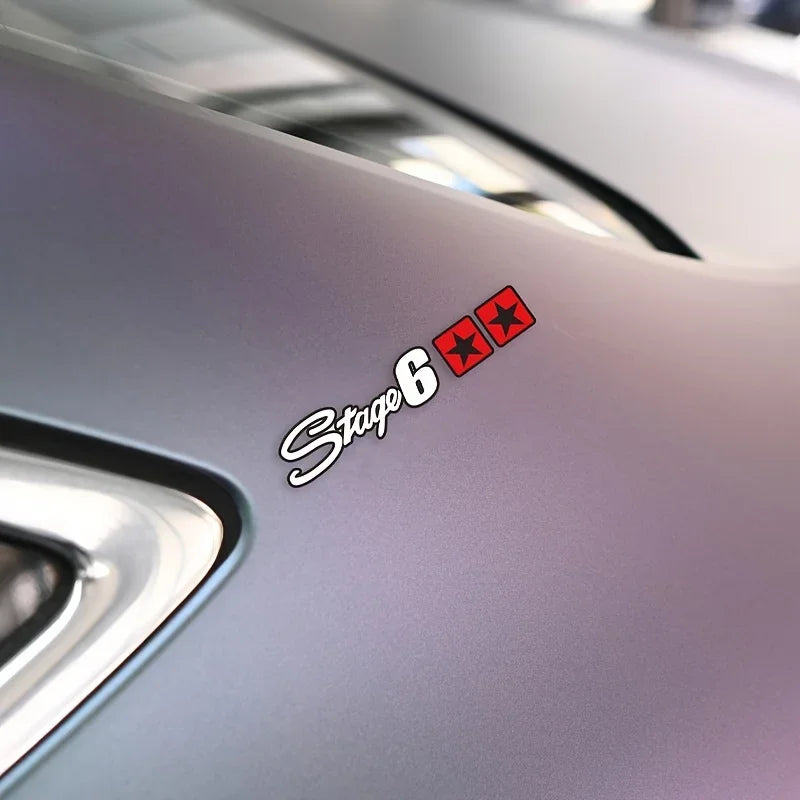 1PC Cool "Stage 6" Logo Sticker with Red Stars, Durable for Car Bodies, Great for Automotive Enthusiasts' Personalization