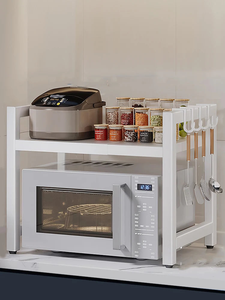 Adjustable Microwave Oven Rack Kitchen Storage Stand with Cutting Board Holder Desktop Organizer