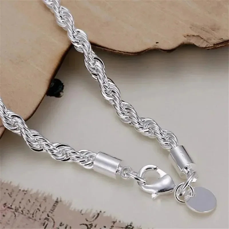 925 Sterling Silver 4MM Twisted Rope Bracelets For Women Men Fashion Minimalist Couple Chain Bracelet Male Unisex Jewelry Gifts