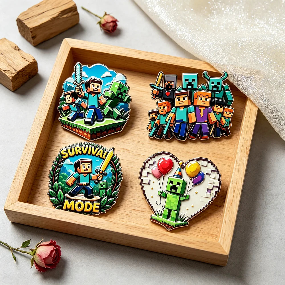 4/8pcs Adventure Enamel Pins Set, Pixel Game Character Metal Lapel Brooches, Cute Monster Decorative Badges for Backpack