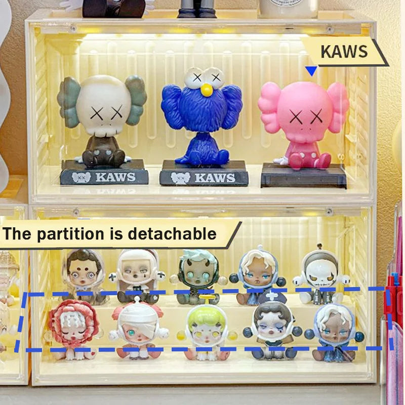 Smart Light Sensor Transparent Toy Cabinet - Drawer Organizer for Collectibles, Dustproof Display with Auto-On Light