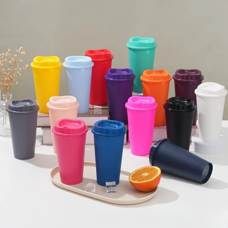 1pcs 475ml  Reusable Plastic Straw Cup 16OZ  Large Capacity Leakproof Travel Tumbler for Coffee Smoothie Home Birthday Party