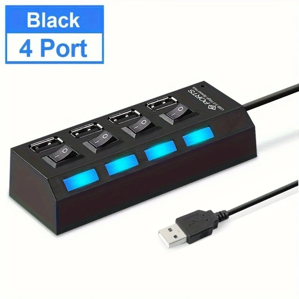 4/7 Port USB 2.0 Hub with Switch and LED High Speed Multi Splitter Expander Adapter For PC Laptop Desktop Computer Accessories