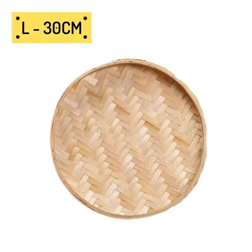4 Size Hand-woven Bamboo Sieve Hand-painted Bamboo Raft Round Dustpan DIY Decorative Fruit Bread Basket Kitchen Storage Tray