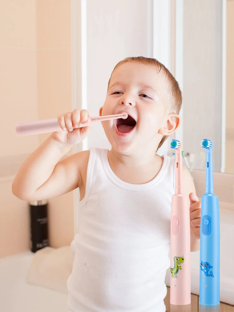Smart Electric CleaningToothbrush For Children 4Pcs Brush Heads Round Rotating  3 Cleaning Modes Soft Bristles Teeth Brush