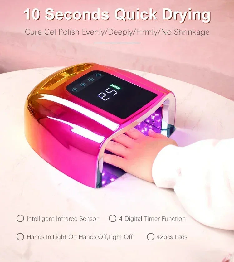 96W Mirror Reflective Nail Lamp with Metal Pad Cordless Manicure Dryer Wireless UV Light for Nails Rechargeable Nail UV LED Lamp