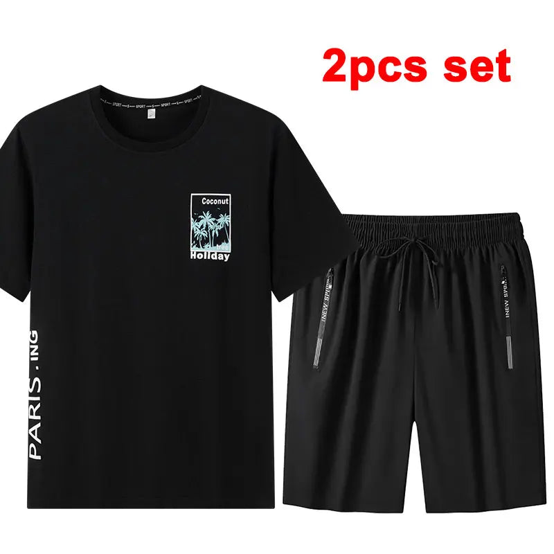 1pc/2pcs Men's T-shirt Shorts Set Plus Size 180KG Summer Casual Short-sleeve Tees Sportswear Fashion Male Round-neck Tops Shorts