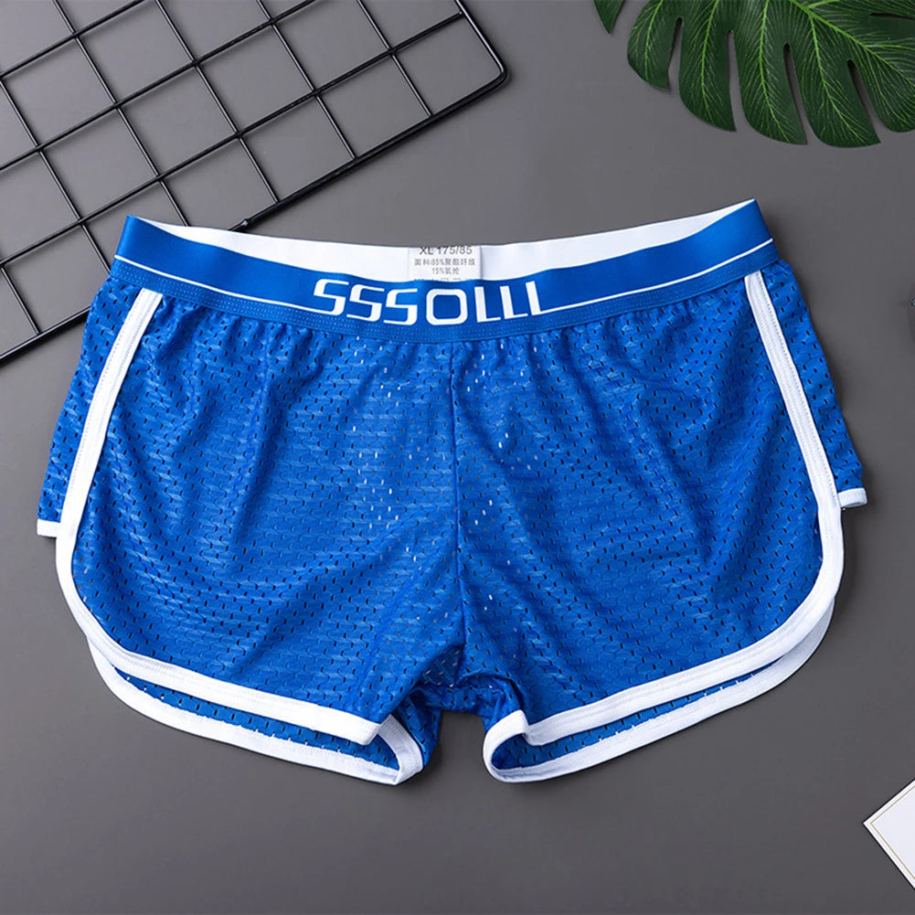 Sexy Men Ice Silk Mesh Seamless Boxer Briefs Pouch Underwear Shorts Trunks Underpants Breathable Loose Elastic Men's Boxers